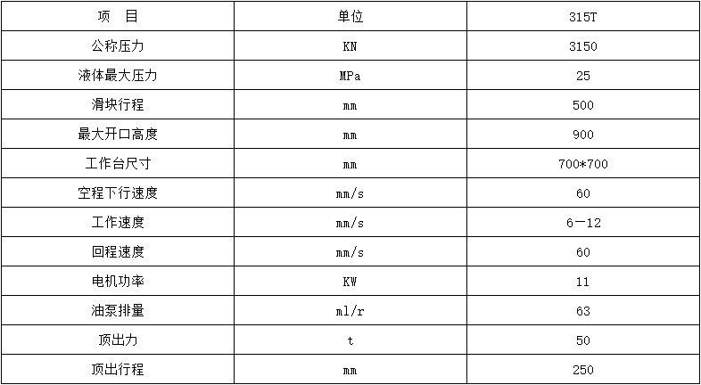 315吨陶瓷粉末成型液压机参数