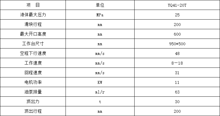 20吨单柱液压机参数